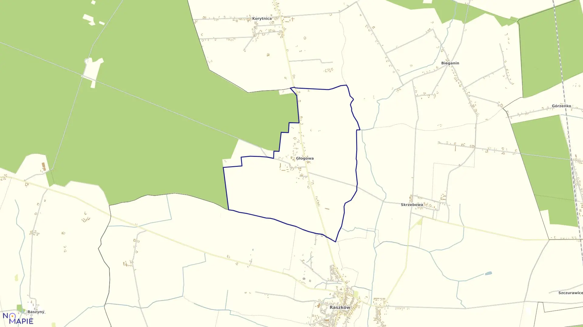 Mapa obrębu Głogowa w gminie Raszków