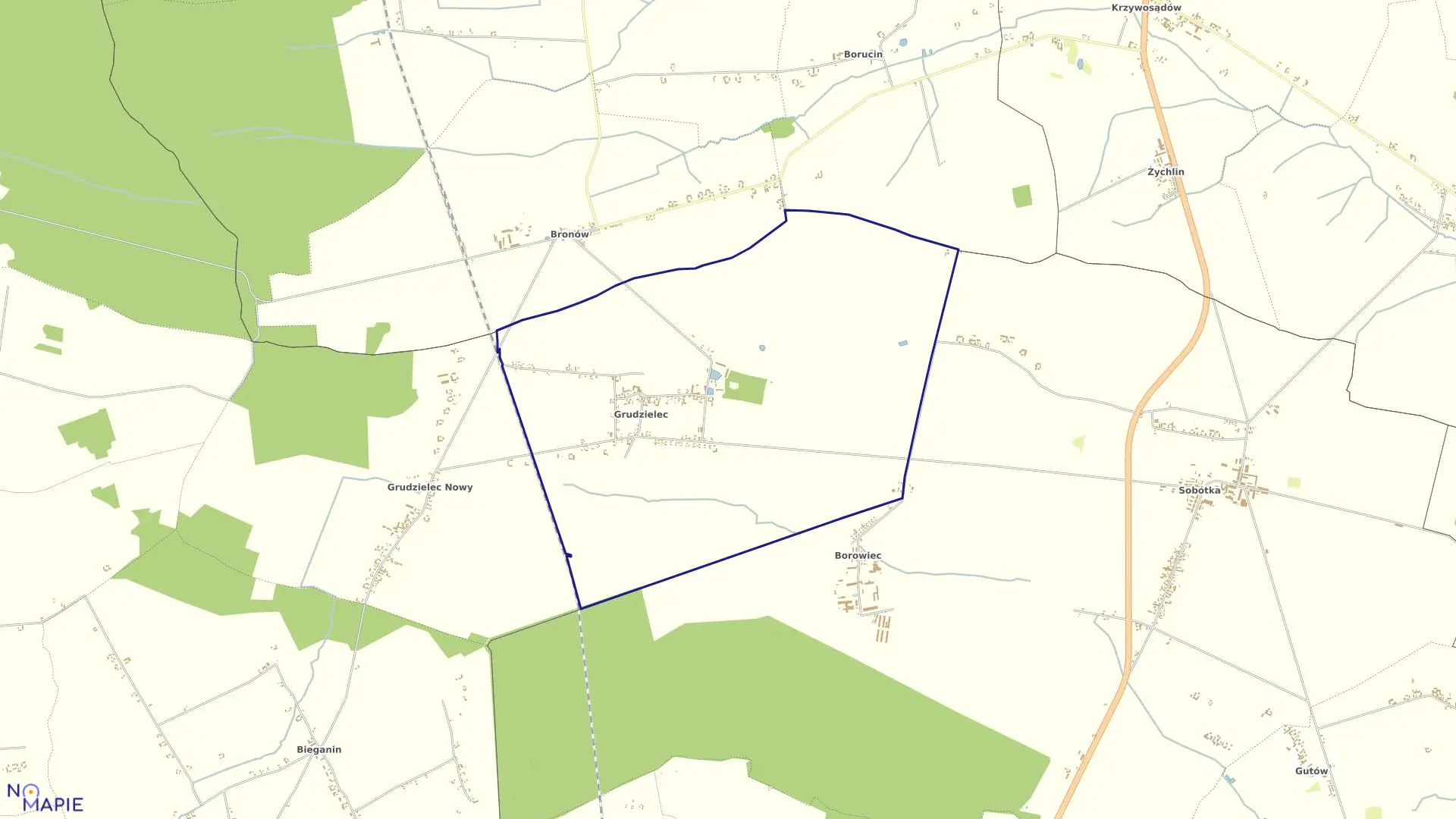 Mapa obrębu Grudzielec w gminie Raszków