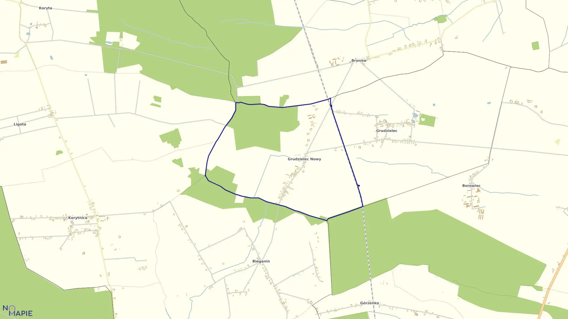 Mapa obrębu Grudzielec Nowy w gminie Raszków
