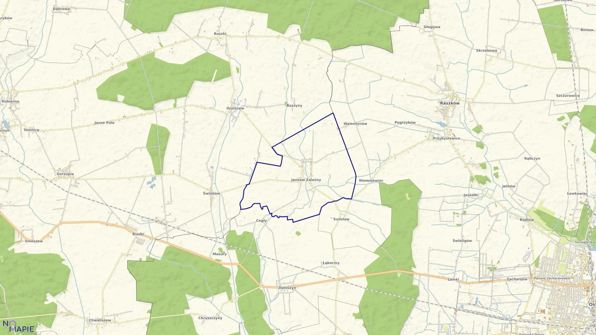 Mapa obrębu Janków Zaleśny w gminie Raszków