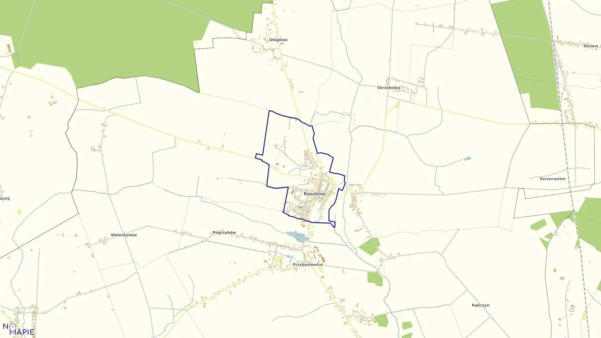 Mapa obrębu Raszków w gminie Raszków